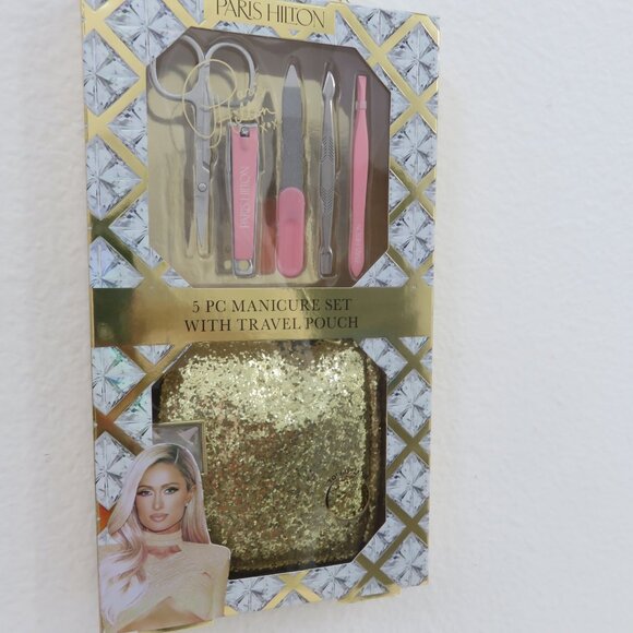 (#121) Paris Hilton 5pc Gold Manicure set with travel pouch - Picture 2 of 4